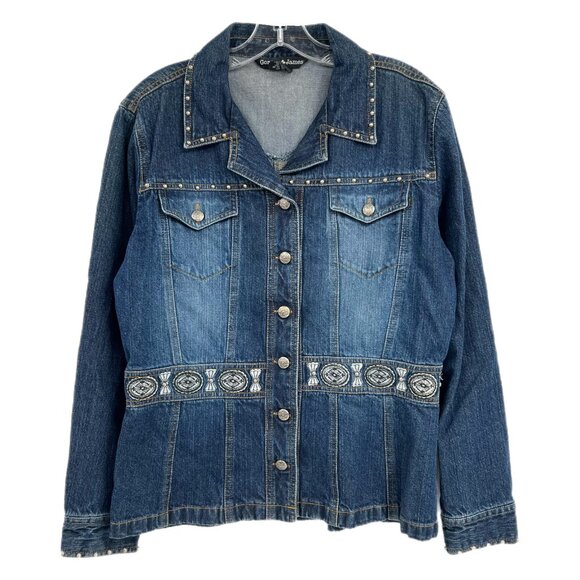 Gordon James Blue Embroidered Button-Up Denim Jacket | Size L - Picture 1 of 8